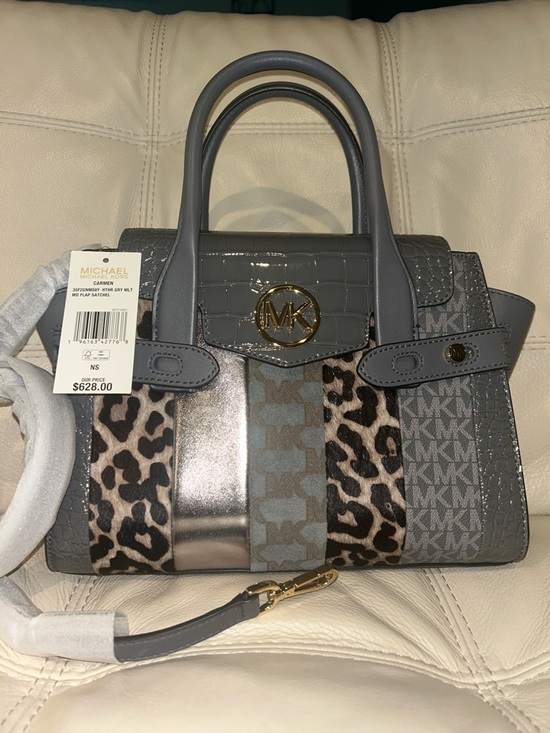 Michael Kors Handbags - Michael Kors Carmen Heather Gray Mixed-Pattern Medium Satchel Bag Retail $628
